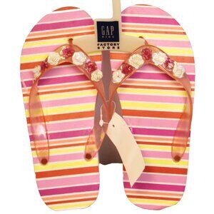 Gap Kids Girls Flip Flops sz 1/2 Thongs Shoes Sequin Flowers Thick Foam Stripes